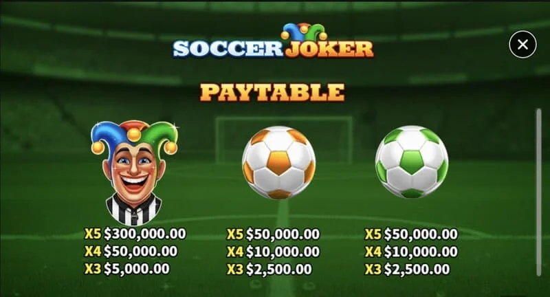 Soccer Joker - tabela de pagamentos, primeira página